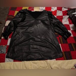 First Love Black Faux Leather Blouse